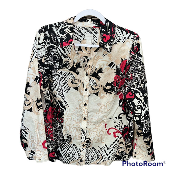 Chico's Tops - Chico's No-Iron Women's Red Black Tan Paisley  Blouse Top Size 3